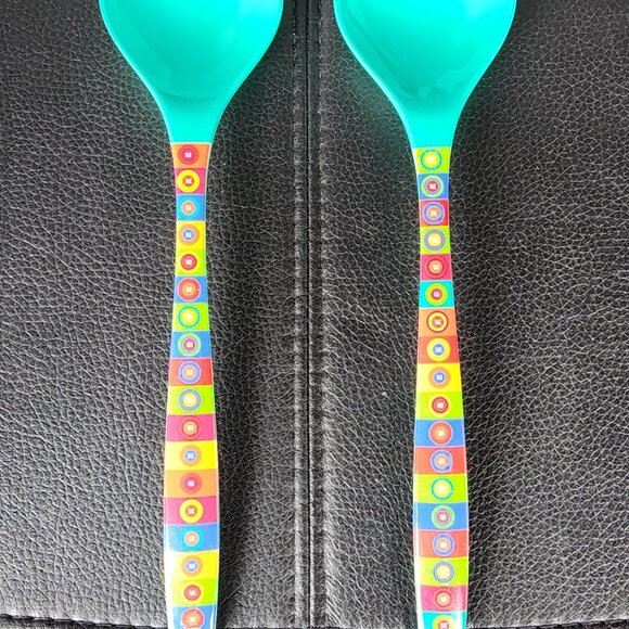 M&M's Melamine Salad Serving Set Spoon and Fork. Green & Multicolor. - Picture 2 of 2